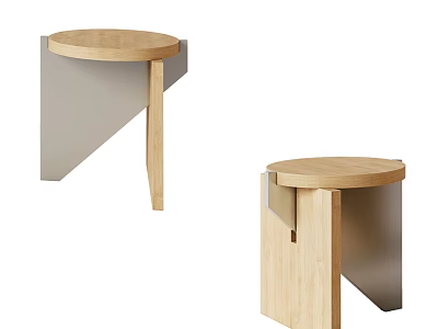 Modern Stools With Round Wooden Seat And Angular Metal Frame Design 3d model