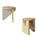 Modern Stools With Round Wooden Seat And Angular Metal Frame Design 3d model