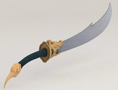 Ornate Curved Sword Featuring Silver Blade Gold Hilt Guard And Dark Green Handle 3d model Ornate Curved Sword Featuring Silver Blade Gold Hilt Guard And Dark Green Handle 3d model