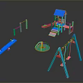 Colorful Children's Playground Building With Slide Swings Seesaw Climbing Frame And Spinning Disk