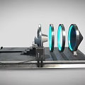 Futuristic Sci Fi Portal Device With Circular Ring Blue Neon Lights And Metal Platform