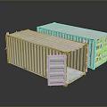 Two White Industrial Shipping Containers With Open Door And Reflective Surface 3d model