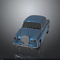 Classic Blue Mercedes Benz Car Model on Glossy Black Surface With Reflection