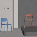 Modern Minimalist Single Chair In Blue Orange Colors With Sleek Plastic Design For Indoor