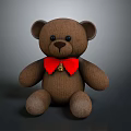 Brown Plush Teddy Bear With Red Bow Tie And Bell Decoration