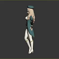 Game Character Design With Blonde Hair Green Beret And Green White Slim Fit Outfit