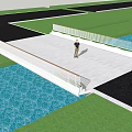 Scenic Landscape Bridge With White Railings Over Green Grass And Water Area