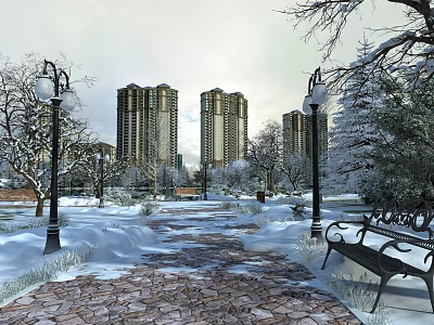 Modern Snow Park 3d model