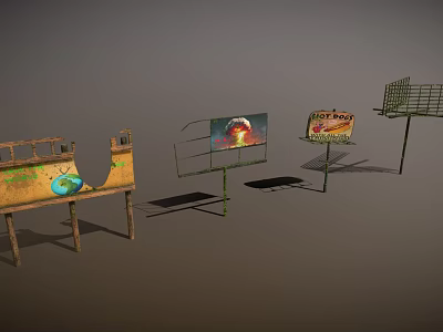 Public Facilities With Old Advertisement Boards Information Displays And Earth Graphics 3d model