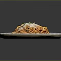 Delicious Spaghetti With Tomato Sauce Ground Meat Cheese And Parsley On Blue White Patterned Plate