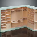 Light Colored Corner Wardrobe With Multiple Shelves Hanging Rods And Drawers