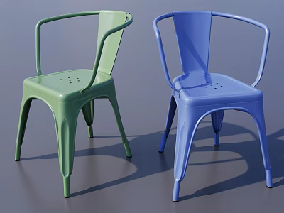 Stylish Modern Armchairs With Green And Blue Metal Frames And Perforated Seat Details 3d model