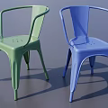 Stylish Modern Armchairs With Green And Blue Metal Frames And Perforated Seat Details