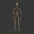 Mechanical Robot Character With Skeletal Structure And Metallic Components On Sandy Base