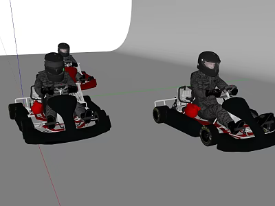 Two Racers Driving Go Karts With Helmets On Racing Track Surface 3d model