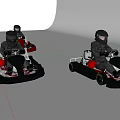 Two Racers Driving Go Karts With Helmets On Racing Track Surface