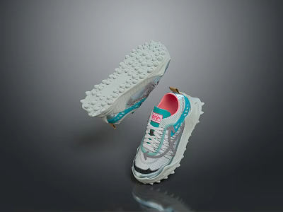 Modern Gray Teal Pink Sneakers With Thick Tread Sole And Breathable Upper 3d model