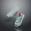 Modern Gray Teal Pink Sneakers With Thick Tread Sole And Breathable Upper