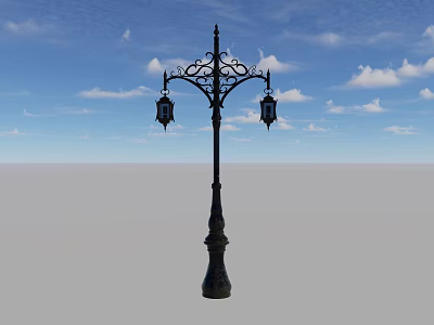 Elegant Vintage Outdoor Lamp With Classical Iron Design And Double Lanterns 3d model