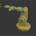 Yellow Industrial Robotic Arm With Worn Metal Base And Mechanical Joints