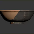 Hand Carved Ceramic Bowl With Orange And Black Cracked Sculptural Design