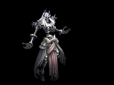 Fantasy Skeleton Warrior Game Character in Detailed Armored Suit and Flowing Cape 3d model