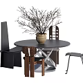 Round Dining Table Set With Modern Chairs Ceramic Vase And Dried Branches