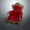 Luxurious Classic Chair With Red Leather Upholstery And Ornate Wooden Carvings