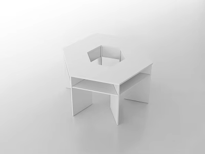 Modern Minimalist White Desk With Hexagonal Shape And Open Layered Shelves 3d model