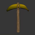 Ripe Banana Tied to Wooden Stick for Artistic Display on Dark Background