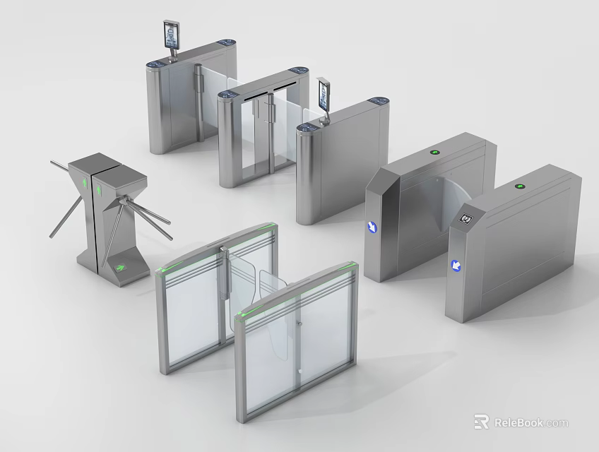 Public Facilities Modern Turnstiles Including Tripod Swing And Flap Gates For Access Control 3d model 
