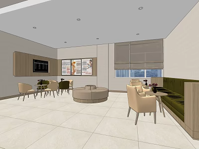 Hotel Public Lounge Area With Comfortable Seating Round Coffee Tables Wall Art And Large Windows 3d model