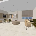 Hotel Public Lounge Area With Comfortable Seating Round Coffee Tables Wall Art And Large Windows