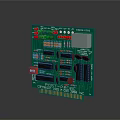 Green Circuit Board With Red Green LED Lights Resistors And Chips