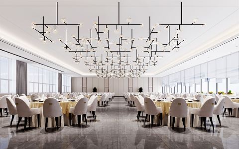 Modern banquet hall three floors 3d model