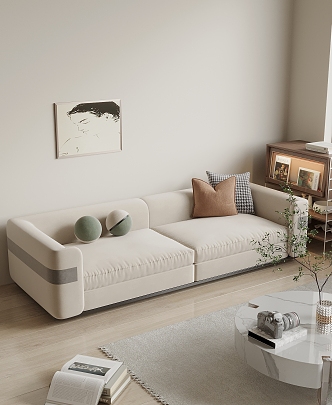 Modern Cream Style Double Sofa Cream Double Sofa 3d model