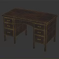 Dark Wooden Writing Desk With Multiple Drawers And Rectangular Smooth Top Surface