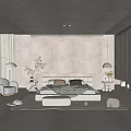 Modern Minimalist Bedroom Interior With Soft Rug Circular Light And Window Chair