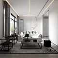 Modern Minimalist Living and Dining Room Interior With Sofa Coffee Table and Dining Chairs