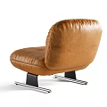 Modern Brown Leather Accent Chair with Tufted Back Pleated Seat and Black Metal Legs