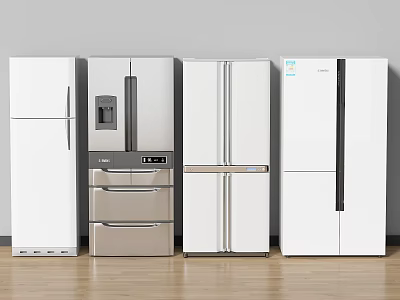 Various Styles of Modern Refrigerators in White and Silver Kitchen Appliance 3d model