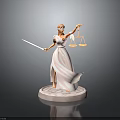 Lady Justice Statue Holding Scales And Sword In White Robe On Pedestal