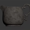 Vintage Silver Textured Pitcher With Curved Handle And Black Rim Household Item