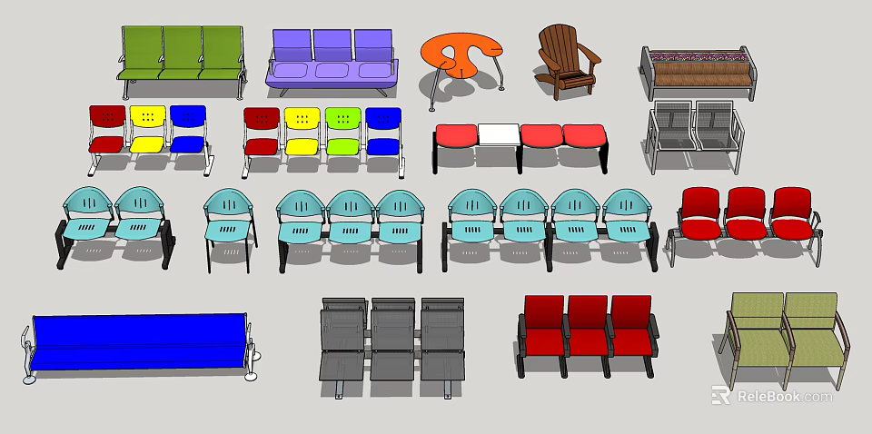 Public Chairs With Various Colorful Designs For Different Public Spaces 3d model