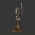 Industrial Decorative Furniture Piece With Metal Pipes Pressure Gauge Glass Lamps And Wooden Base