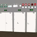 Fire Safety Equipment Display With Emergency Exit Signs Fire Extinguishers Hydrant Alarm Devices And Doors