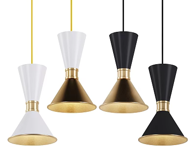 Modern Stylish Pendant Lights With White Black Conical Design And Gold Accents 3d model