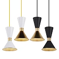Modern Stylish Pendant Lights With White Black Conical Design And Gold Accents