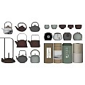 Traditional Ceramic Tea Sets with Various Styles Teapots Teacups and Storage Canisters 3d model