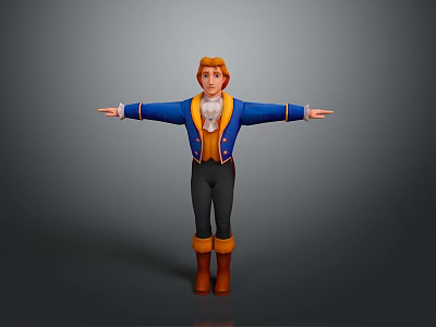 Red Haired Male Game Movie Character in Blue Coat Yellow Vest with Arms Outstretched 3d model